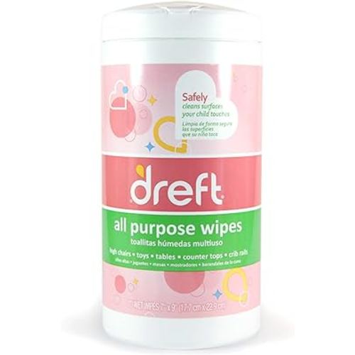 Dreft Multi-Surface All-Purpose Gentle Cleaning Wipes for Baby Toys, Car Seat, High Chair & More, 70 Count