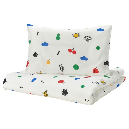 GRÖNFINK Duvet cover 1 pillowcase f crib - multicolor 43x49/14x22 "
