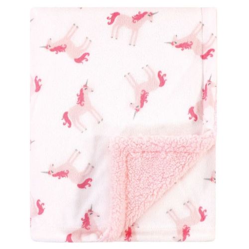 Hudson Baby Infant Girl Plush Blanket With Faux Shearling Back, Unicorn, One Size