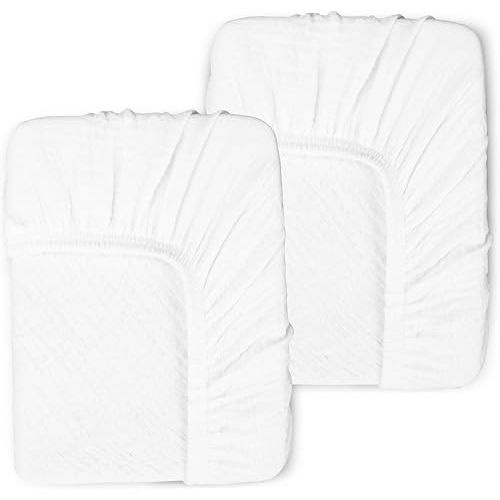 2 Pack Muslin Fitted Crib Sheets for Baby Girls & Boys-Neutral Breathable Crib Mattress Protector for Standard Crib Mattress (28"x 52") -White Crib Sheets No Slip Toddler Cotton Bedding