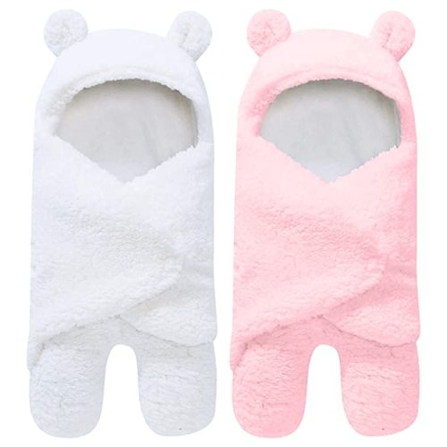 2 Pack Sherpa Baby Swaddle Blanket - Pink and White