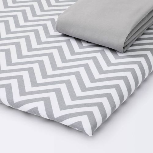 Fitted Play Yard Sheets Chevron & Solid 2pk - Cloud Island™ Gray/White