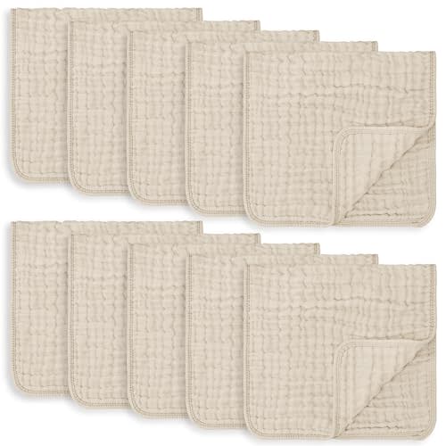 Comfy Cubs Muslin Burp Cloths Large 100% Cotton Hand Washcloths for Babies, Baby Essentials 6 Layers Extra Absorbent and Soft Boys & Girls Baby Rags for Newborn Registry (Sand, 10-Pack, 20" X10")