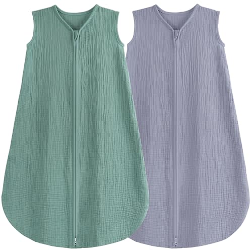 BSTOPPT 2 Pack Baby Sleep Sack 0-24 Months Baby Sleeping Bag 2-Way Zipper Toddler Wearable Blankets (Gray&Green TOG 0.3, Small)