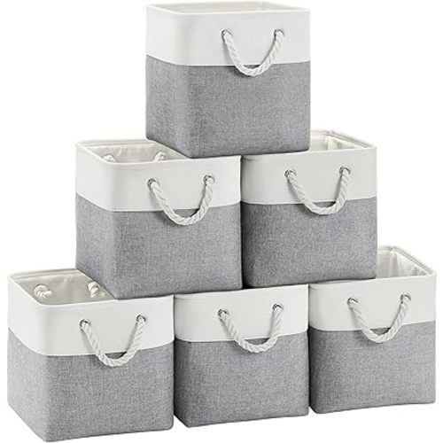 Fabric Cubes Storage Basket, 6 Pack 11x11 in with Handles Foldable Cube Storage Bins, for Shelves, Home, Office, Nursery Organizers