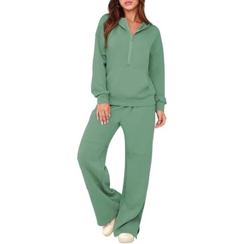 Pink Queen Women's 2 Piece Outfits Lounge Sets Half Zip Hooded Sweatshirt Sweatpants Travel Outfits