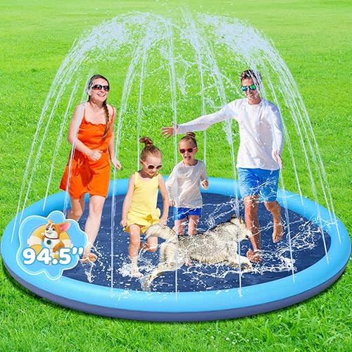 Splash Pad for Kids and Dog 94.5", YSJILIDE Non-Slip Large Sprinkler Splash Play Mat, Sprinkler Pool for Outside Backyard Dog Pool