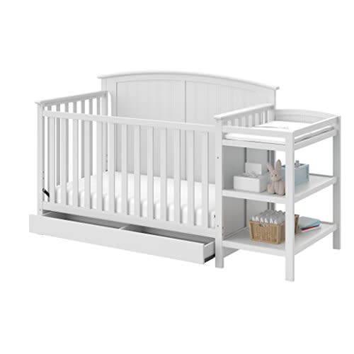 Storkcraft Steveston 5-in-1 Convertible Crib & Changer (White)  GREENGUARD Gold Certified, Fits Standard Crib Mattress, Converts to Toddler Bed and Full Bed, 4 Adjustable Mattress Heights
