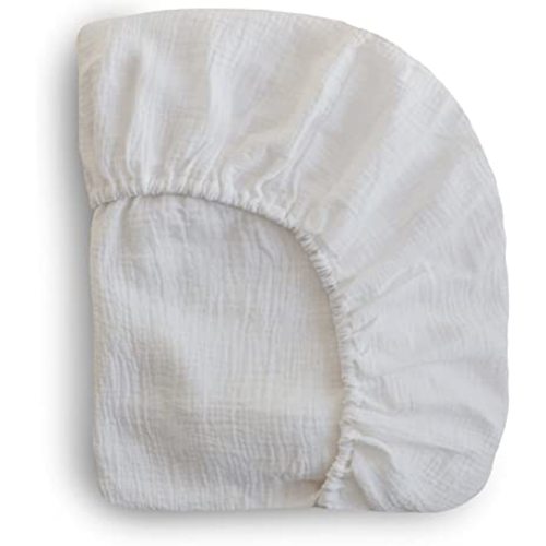 mushie Extra Soft Muslin Fitted Mini Crib Sheet | 24"x 38" (White)