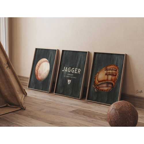 Catchers Mitt, Right Hand Catcher's Glove, Personalized Baseball Nursery Prints: Vintage Sports Decor