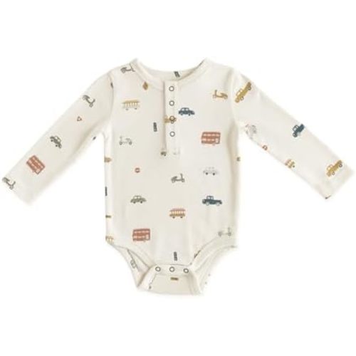 PEHR Long Sleeve Henley One-Piece, Life Aquatic - 3- 6 Months