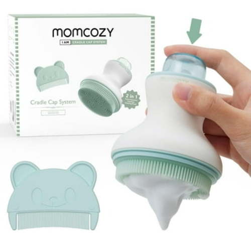 Momcozy Innovative Cradle Cap Brush with Pump, 2-in-1 Baby Cradle Cap Brush with Bubbler, Newborn Cradle Cap System, Shampoo Brush Baby Bath Essential Foamer Brush, Baby Hair Brush