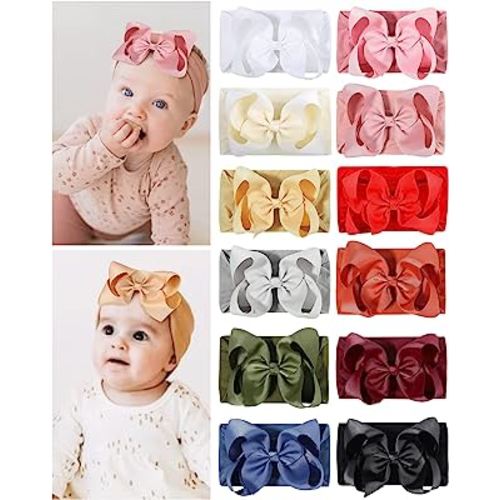doboi 12pcs Baby Girl Bows Baby Headbands Ribbon Bow Nylon Headbands Hair Accessories Big Baby Bows for Baby Girls Infant Newborn Toddler