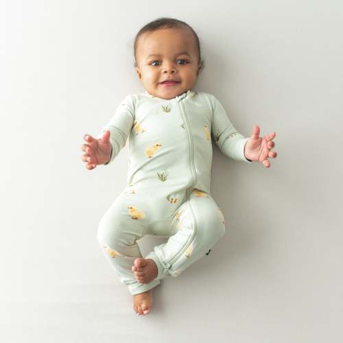 Zippered Romper in Aloe Chick