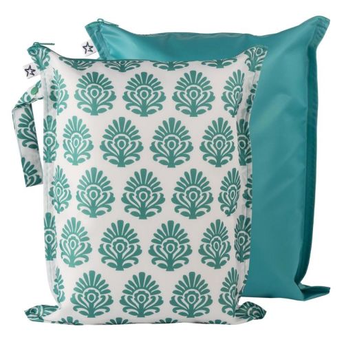 Tiny Twinkle Mess-Proof Waterproof Washable Baby/Toddler Wet Bags for Diapers, Swimsuits and Travel (Sage, Charcoal)