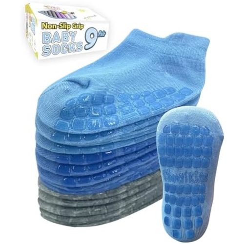 Simply Kids Non-Slip Toddler Ankle Socks (9 Pairs) – Superior Grip, Soft Cotton, for Active Baby Girls & Boys (Ages 0-7)