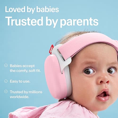 Alpine Muffy Baby Comfort - Protects Hearing for Babies and Toddlers - CE & ANSI Certified - Unique Headband for Safe fit & Comfort - Multi-adjustable for Ages 3-48 Months - 24dB Sound Reduction, Pink
