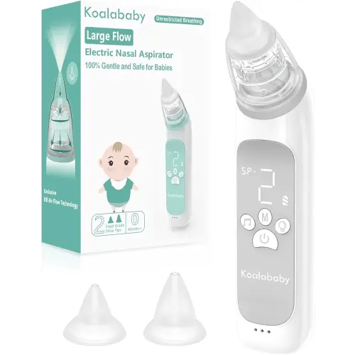 Large Flow Electric Nasal Aspirator, Baby Nose Sucker, Nose Cleaner for Toddlers with 3 Suction Levels, Soothing Music and Light, Grey