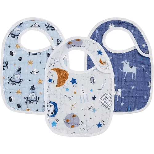 Snap Muslin Bibs for Baby Boys and Girls ,100% Cotton Baby Bibs with 3 Absorbent & Soft Layers, Baby Boy Bibs for Infants,Newborns and Toddlers,Adjustable,Machine Washable, Starry Tales
