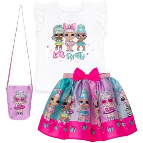 L.O.L. Surprise! Girls T-Shirt Skirt and Pocketbook 3 Piece Outfit Set Little Kid to Big Kid