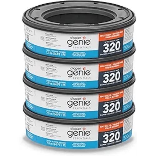 Diaper Genie Essentials Round Refill Pack of 4 | Holds Up to 1280 Newborn Diapers | Features Unscented Continuous Film | Compatible with Diaper Genie Complete and Expressions Pails