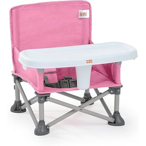 Bright Starts Pop 'N Sit Portable Booster, Indoor/Outdoor Use, Floor Seat with Feeding Tray, Pink, 6 Mos - 3 Yrs
