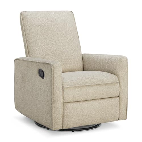 KISLOT Upholstered Recliner Swivel Glider Nursery Chair Reclining Performance Fabric Rocker with Metal Base,Basketweave,Oat
