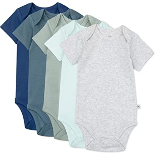 HonestBaby Baby Short Sleeve One-Piece 100% Organic Cotton Bodysuits (5 Pack)