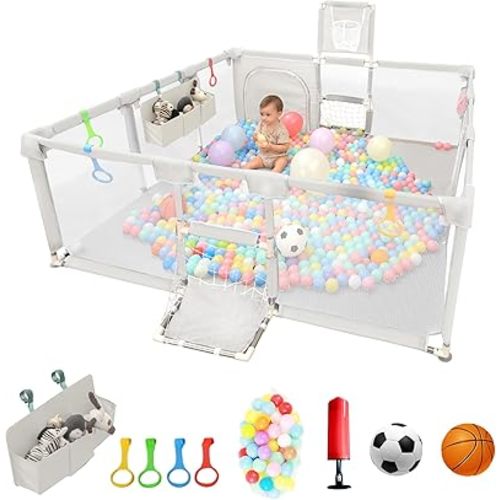 Baby Playpen,73"X71" Playpen for Babies and Toddlers,Baby Fence Play Area,Safety Indoor&Outdoor Large Playpen with Ocean Balls
