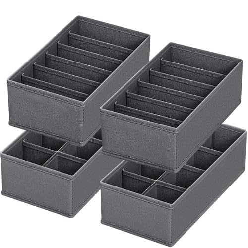 FAMALAHEE 4 PACK Sock Underwear Drawer Organizer Dividers, Collapsible Cabinet Closet Storage Boxes for Clothes, Socks, Lingerie, Underwear, Tie, Belt,Bedroomedroom
