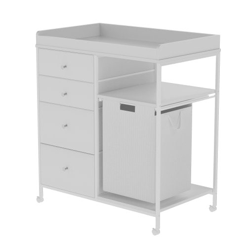 NEBZHASK Changing Table Dresser, Baby Dresser with 4 Drawers & Laundry Hamper, Mobile Diaper Changing Station with Wheels, Anti-Tipping, White