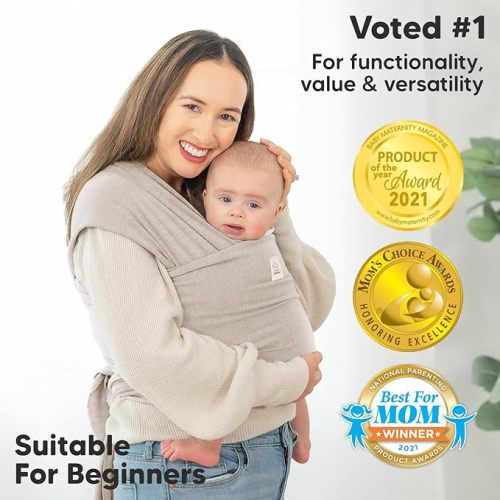 KeaBabies Baby Wrap Carrier - All in 1 Original Breathable Baby Sling, Lightweight,Hands Free Baby Carrier Sling, Baby Carrier Wrap, Baby Carriers for Newborn, Infant, Baby Wraps Carrier (Stone Gray) - One Size (Pack of 1)