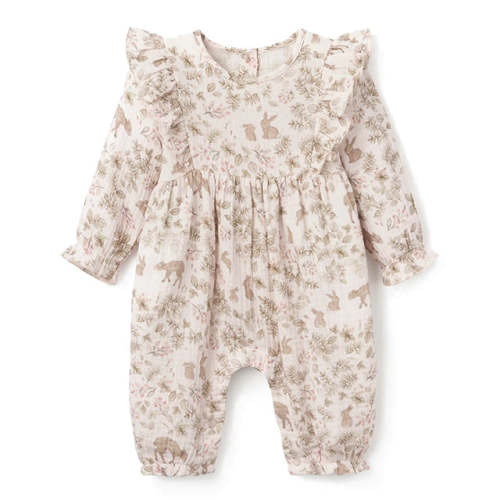 Organic Muslin Flutter Jumpsuit, Woodland Bunny