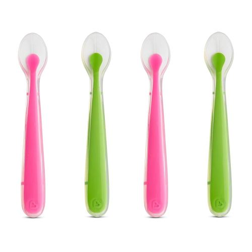 Munchkin® Gentle™ Silicone Spoons, 4 Pack, Pink/Green