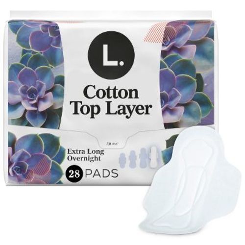 L . Organic Cotton Maxi Extra Long Overnight Pads - 28ct