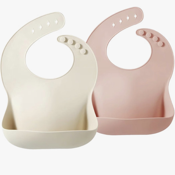 PandaEar 2 Pack Silicone Baby Bibs for Girls, Waterproof Silicone Bibs with Food Catcher, Thick Adjustable Toddler Bibs Baby Food Bibs for Eating, Soft, Non Messy (Pink Tawny)