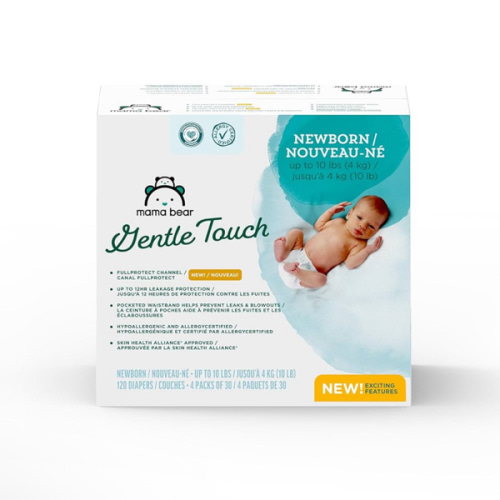 Amazon Brand - Mama Bear Gentle Touch Diapers, Size Newborn, 120 Count (4 packs of 30)