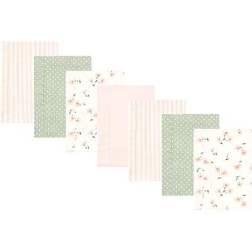 Hudson Baby Unisex Baby Cotton Flannel Burp Cloths, Pink Dainty Floral 7 Pack, One Size