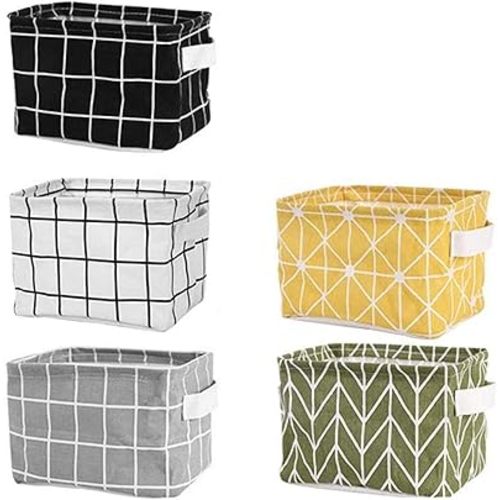 Mini Storage Basket（Pack of 5）- Blend Storage Bins for Makeup, Book, Baby Toy,8x6x5.5 inch Home Decor Canvas Organizers Bag 8x6.3x5.1 inch