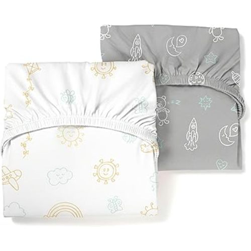 Luvberries Guava Lotus Travel Crib Sheets (Set of 2) – 100% Organic Cotton Fitted Sheets for Baby Play Yard & Mini Crib Mattress – Super Soft Jersey Knit – Snug Fit & Washable (Day & Night)