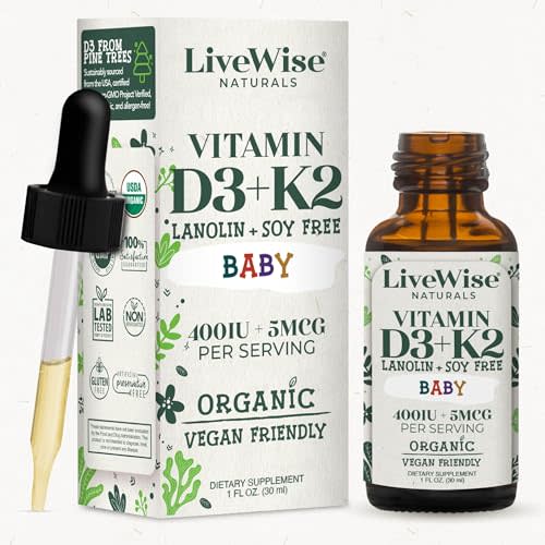 Vitamin D3 and Vitamin K2 Liquid Drops – Baby Vitamin D Drops for Infants w/ Vitamin K for Optimal Absorption – Vitamin D3 K2 Supplement w/ Organic MCT Oil Supports Healthy Bones, Brain, Immune System