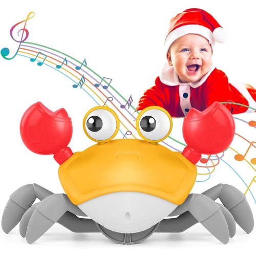 Lvelia Crawling Crab Baby Toy, Tummy Time Gifts for Toddler & Newborn, Light-Up Walking Dancing Moving Crab with Music & Obstacle Avoidance, Infant Rechargeable Sensory Development Toy (Orange)