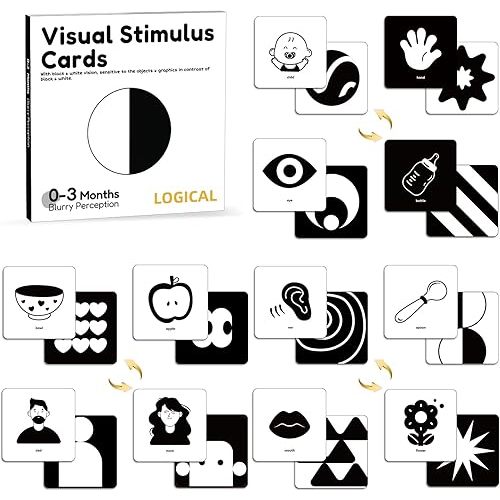 High Contrast Baby Cards Newborn Visual Stimulus Stimulation Black and White Cards Infants Flashcards Learning Cards Babies Gift 0-3Months