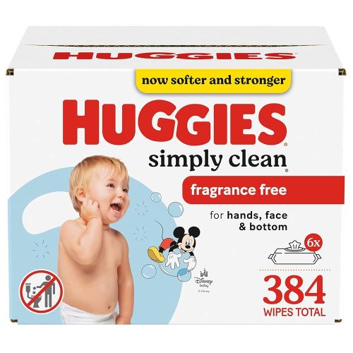 Huggies Simply Clean Fragrance-Free Baby Wipes, 6 Flip-Top Packs (384 Wipes Total)