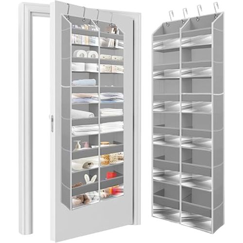 HOMELUX THEORY Heavy Duty Over the Door Organizer - Extra Wide Closet Organizers And Storage, Hanging Storage Door for Bedroom & Baby Nursery, 1PC Light Gray
