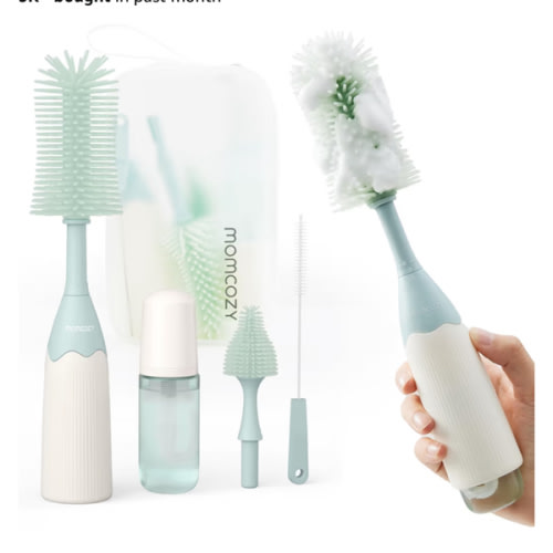 Momcozy Bottle Brush Kit, Innovative Push-Press Design for Better Cleaning - Baby Bottle Cleaner Brush for Baby Bottle, Breast Pumps, Nipples, and More - Can Generate Foam for Better Cleaning, Green
