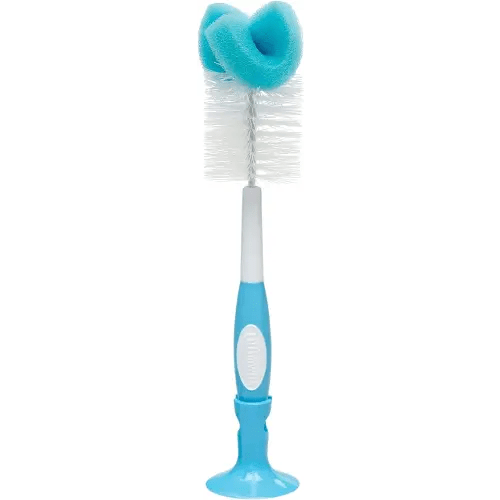 Dr. Brown's Reusable Sponge Baby Bottle Cleaning Brush with Suction Cup Stand, Scrubber and Nipple Cleaner, Blue 1-Pack