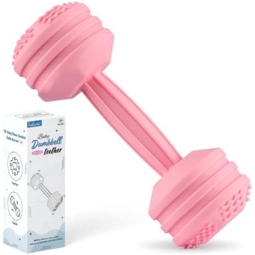 Baby Dumbbell Toy - Silicone Dumbbell Teether Toys Weight Rattle Sensory Toy for Babies - Great Gift for Baby and Toddler Girls or Boys
