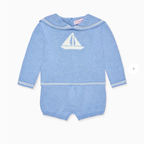 Blue Marino Cotton Baby Knitted Set | La Coqueta Kids