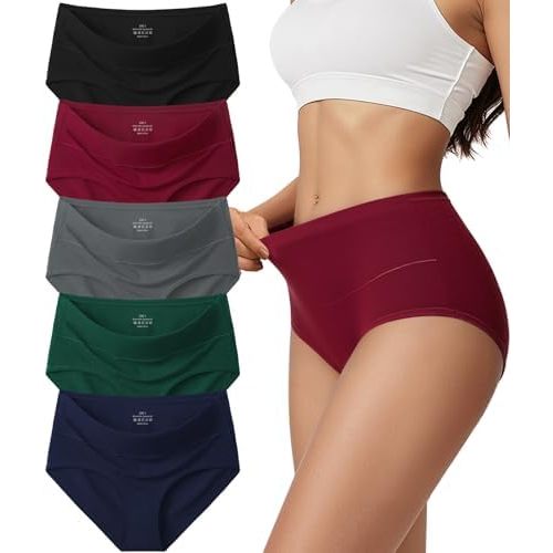 Cotton Underwear for Women High Waisted Full Coverage Briefs Soft Ladies Panties 5 Pack